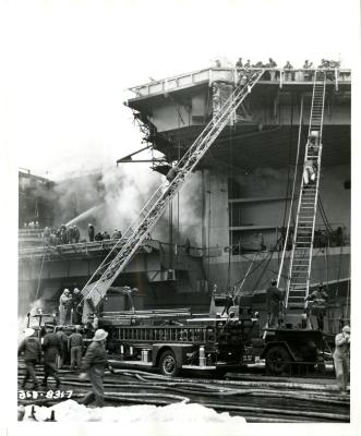 Firefighting and Rescue Efforts on the USS Constellation (CV-64)