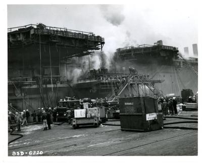 Firefighting Efforts on the USS Constellation (CV-64)