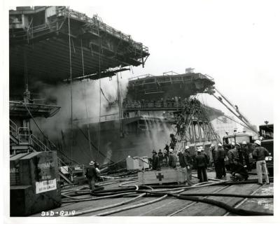 Firefighting and Rescue Efforts on the USS Constellation (CV-64)