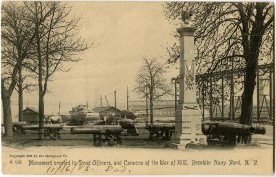 Monument Erected to Dead Officers, Cannon from War of 1812, Brooklyn Navy Yard, NY