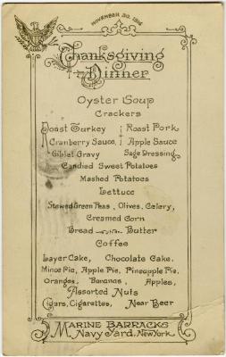 Thanksgiving Dinner, Marine Barracks, Navy Yard, New York