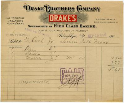 Drake's Brothers Receipt