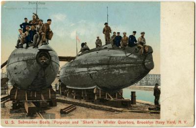 U.S. Submarine Boats Porpoise and Shark in Winter Quarters, Brooklyn, Navy Yard, NY