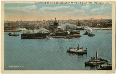 Launching of a U.S. Dreadnought at the U.S. Navy Yard, Brooklyn, NY
