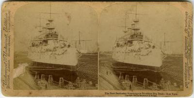 The New Battleship Kearsarge in Brooklyn Dry Dock - Bow View