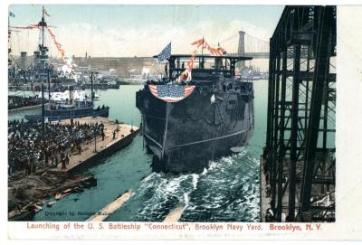 Launching of the U.S. Battleship Connecticut, Brooklyn Navy Yard, Brooklyn, NY