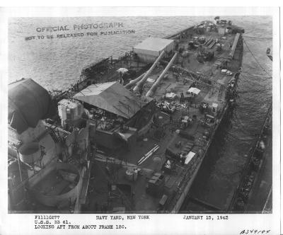 USS Iowa (BBi61) in the New York Navy Yard Looking Aft from about Frame 120 
