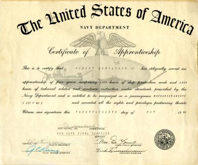 Certificate of Apprenticeship - Machinist, Inside