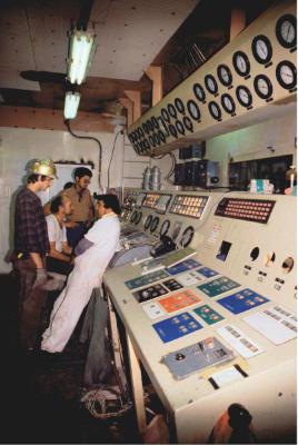 Seatrain Employees at the Control Panel Inside the Engine Room