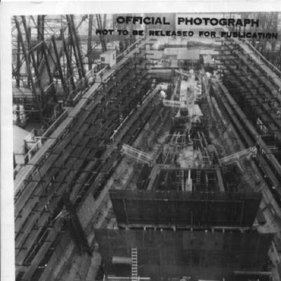 USS Iowa (BB61) in the New York Navy Yard, Looking Forward from about Bulkhead III