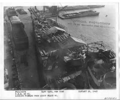 USS Iowa (BB-61) in the New York Navy Yard Looking Forward From About Frame 90