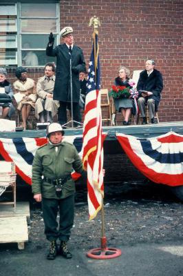 Captain Prey, Yard Commander, Giving a Speech for the 115th Anniversary of the USS Monitor