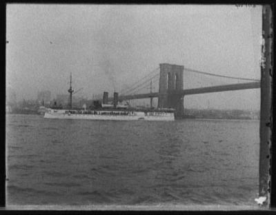 USS Maine Passing Under the Brooklyn Bridge