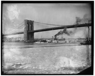 USS Puritan Passing Under the Brooklyn Bridge