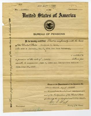 Pension increase letter (1928)